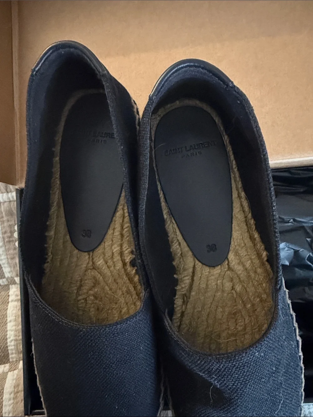 Saint Laurent Black Canvas Espadrilles with Natural Jute Sole